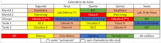 Horário de aulas lotado