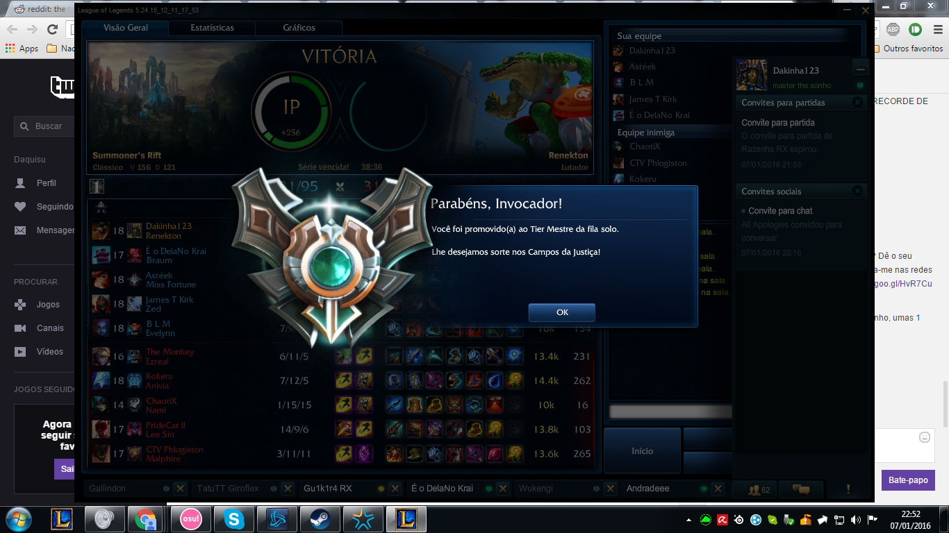 Foto da tela quando eu consegui o rank Master